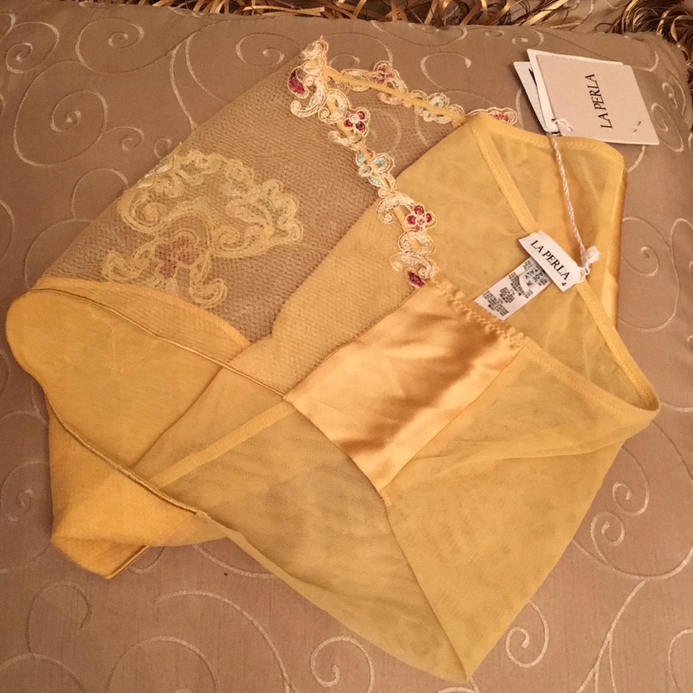 La Perla embroidered mesh silk blend yellow panties Sz.XS - Picture 7 of 8